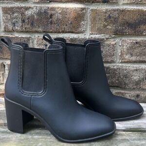 Jeffrey Campbell DESIGNER Womens Ankle Boots Slip On Waterproof Black Boots 8